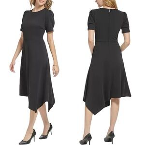 NWT KARL LAGERFELD Asymmetrical Black Midi Dress Size 4